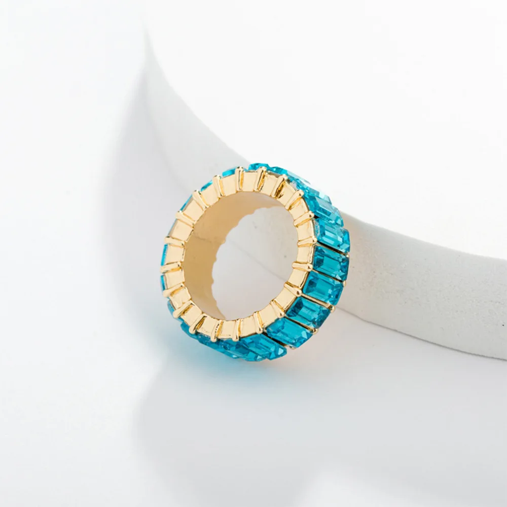 7 стилей изысканное Радужное кольцо цвет ful многоцветный Цирконий вечность площадь багет золотой перстень для женщин женские ювелирные изделия аксессуар - Цвет основного камня: sky blue