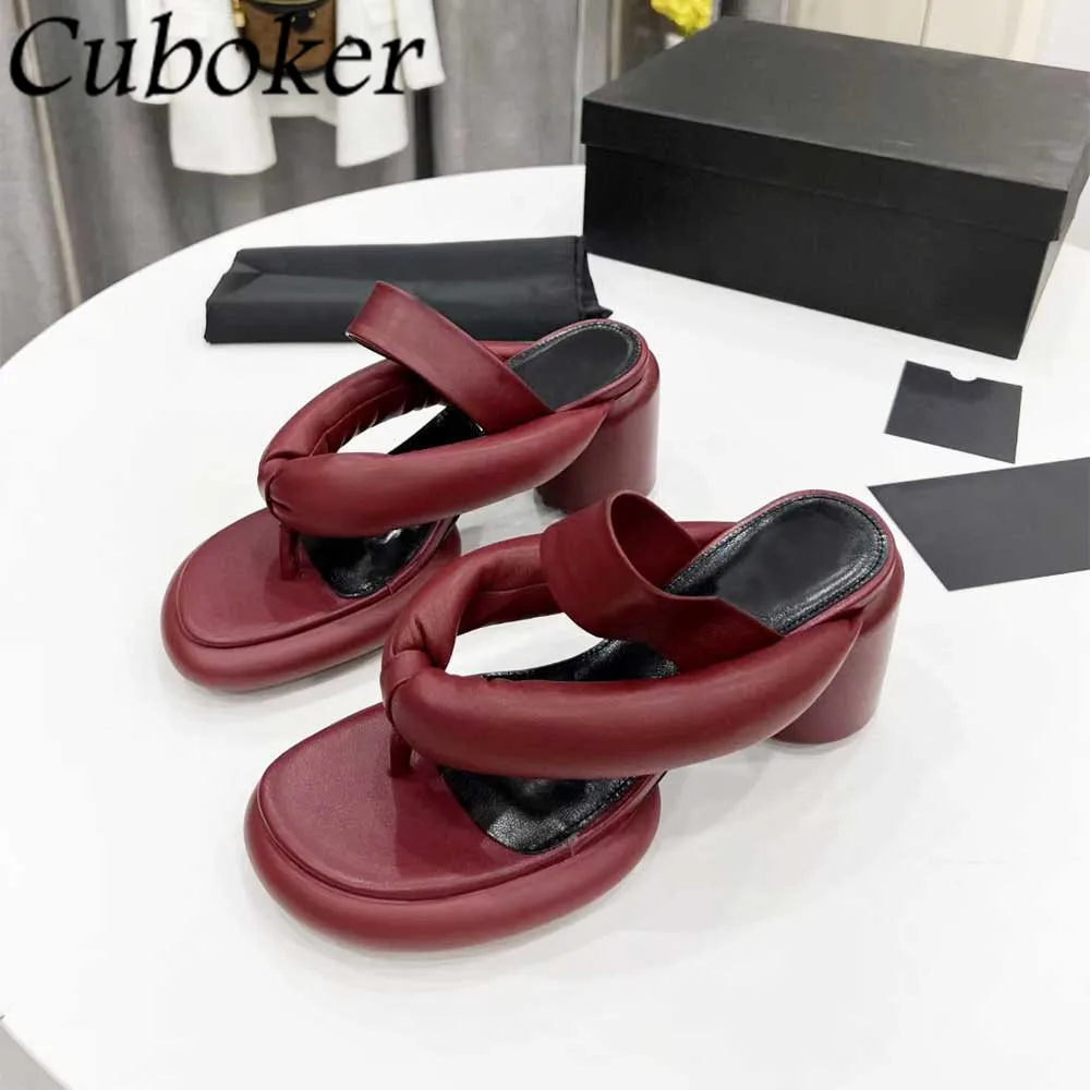 

Peep Toe Women Flip Flops Round Heels 2022 Runway Round Toe Back Straps Slip On Female Party Dress High Heel Slippers Women