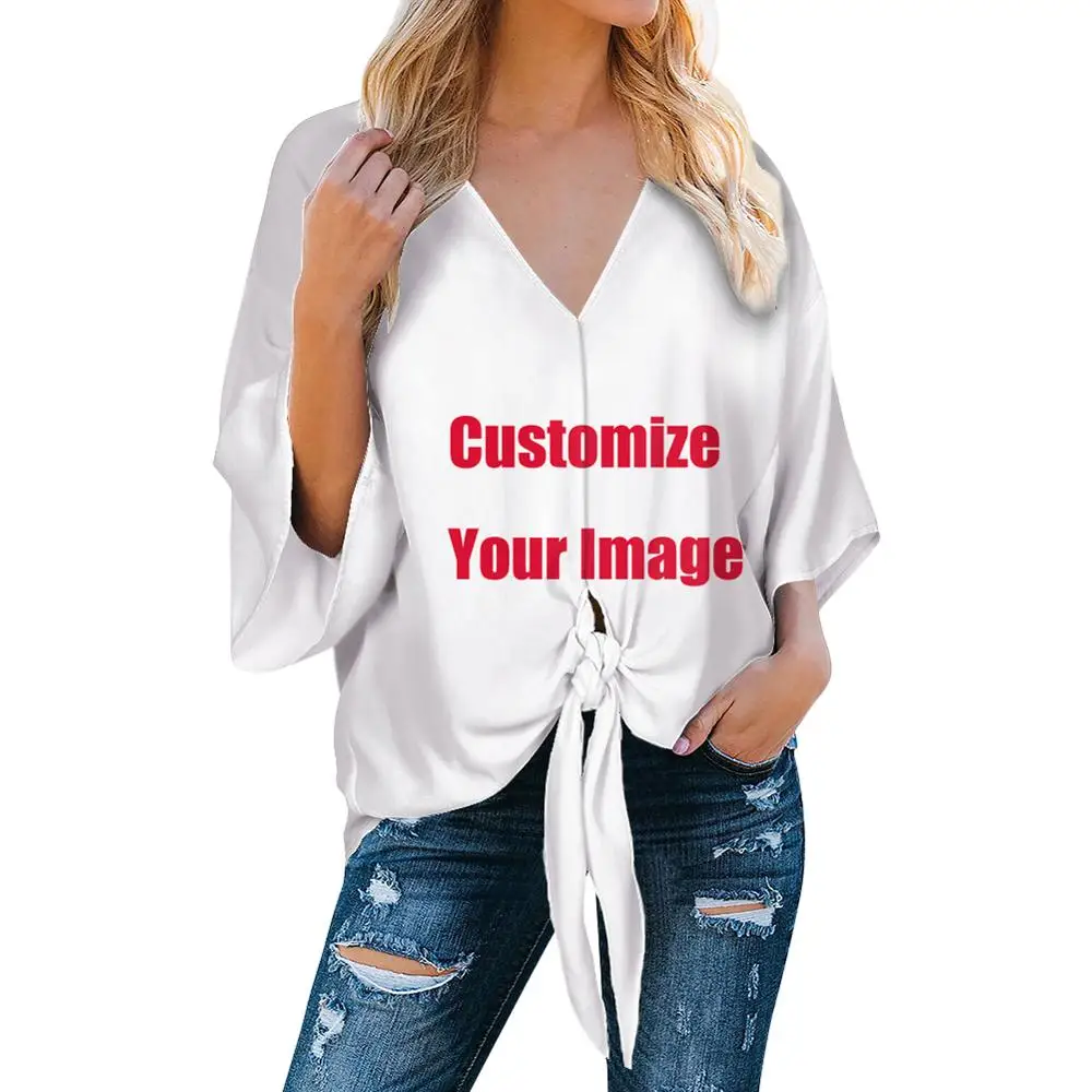 

NOISYDESIGNS Customize Your Logo Image Women Blouses 2020 Fashion Plus Size Shirt Loose V-neck Blusas Mujer  