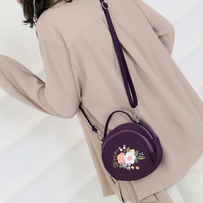

Versatile Embroidery Bag Women's 2019 New Style Hand Shoulder Phone Bag Korean-style INS Super Fire Small round Bag