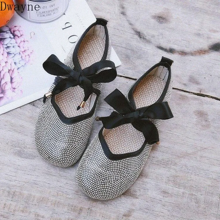 

2019 new rhinestone full diamond knot round head casual shoes student single shoes women's shoes