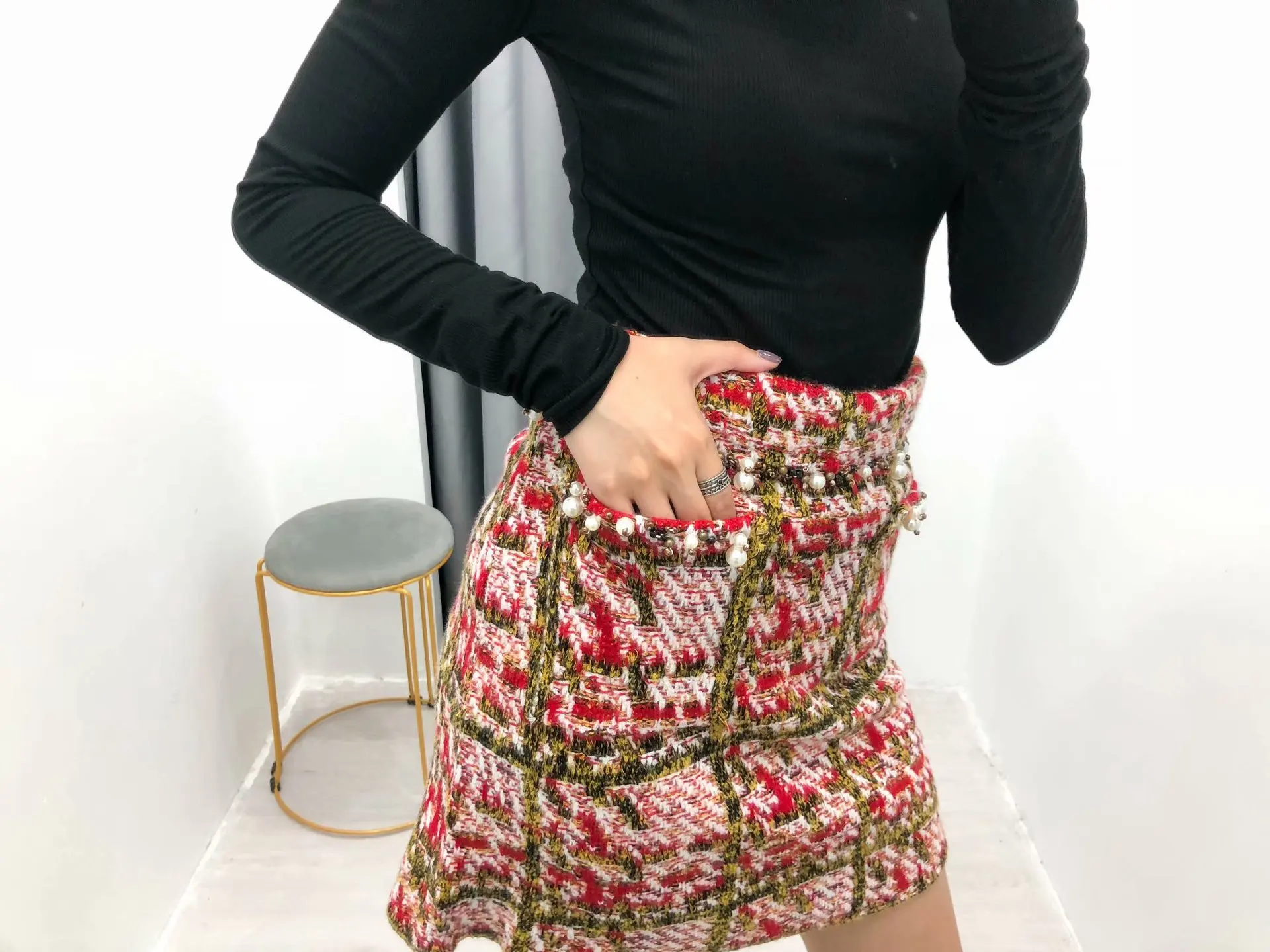 

Autumn And Winter Korean-style Students High-waisted Slimming Graceful in Tweed Wool Skirt Base Fishtail Skirt Short Skirt