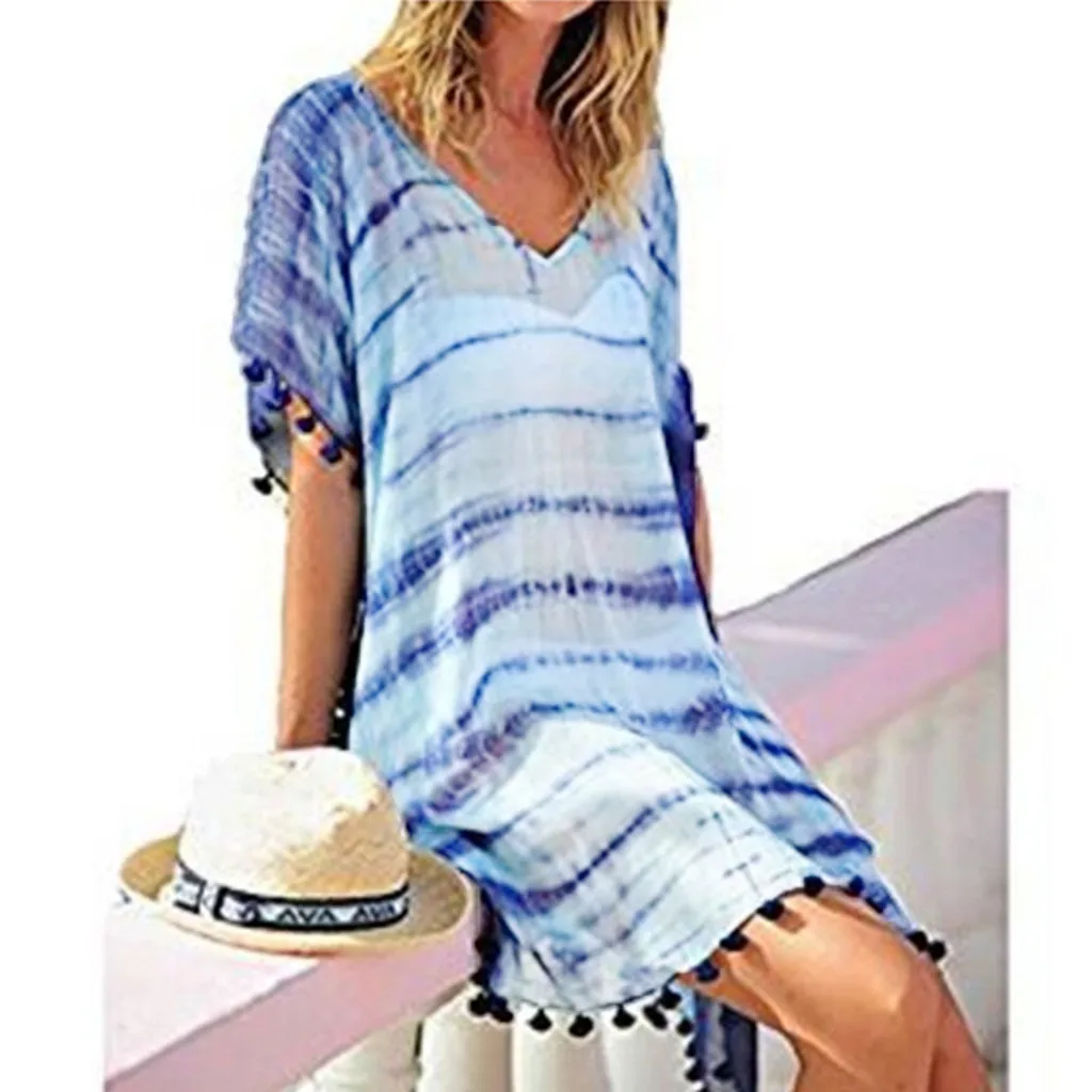 Woman Summer Bikini Cover Ups Bohemia Ladies Striped Up Sexy Hot Chiffon Beach Swimwear Suit Vestido Coveralls Wear | Женская одежда