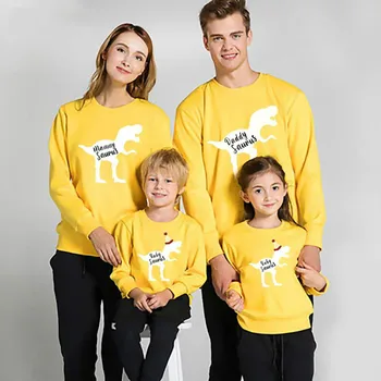 

Family matching sweatshirt for daddy mommy and me baby kids cotton cartoon dinosaur hoodies fashion winter clothing dad mom son