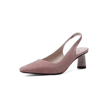 

2020 new Korea genuine leather sweet shallow strap strange style med heel women sandals pointed toe party brand summer shoes