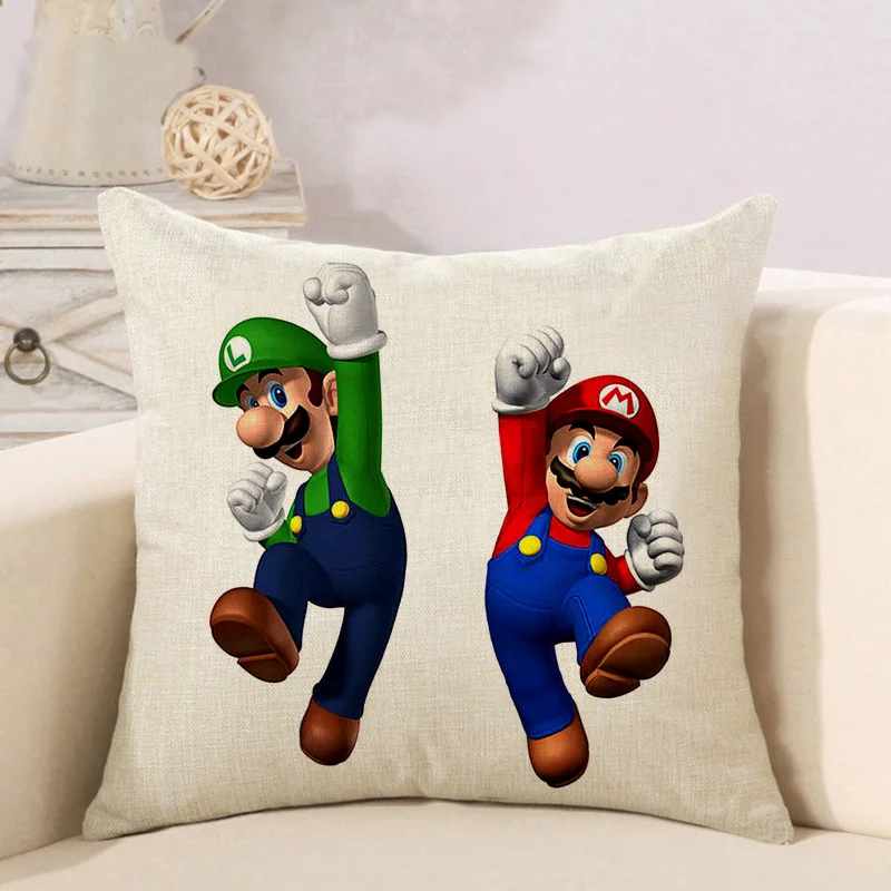 Мультфильм Super Mario Bros Декоративные диванные автомобильные чехлы на подушку, Чехлы хлопковый льняной подушки для гостиной, украшения для дома 45*45 см