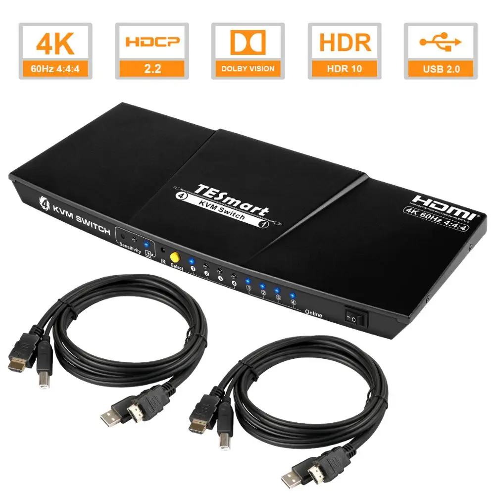 HDMI KVM Switch 4 Port Support 4K*2K@60Hz Extra USB 2.0 4K@60Hz HDCP 2.2 HDR 10 and Dolby Vision functions | Компьютеры и офис