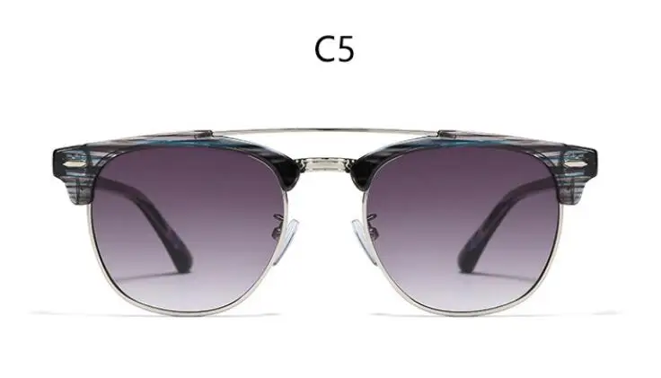 C4 5 blue black Женские солнцезащитные очки с заклепками, полуоправы, брендовые дизайнерские темные очки, винтажные мужские солнцезащитные очки с двойным мостом в стиле ретро, G15, линзы Gafas Oculos - Цвет линз: C4 5 blue black