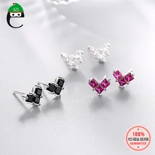 ElfoPlataSi, 925 пробы, серебряные милые ослепительные серьги-гвоздики из Кубического циркония для женщин, девочек, детей, леди, серебро, 925, ювелирное изделие, подарок ED462