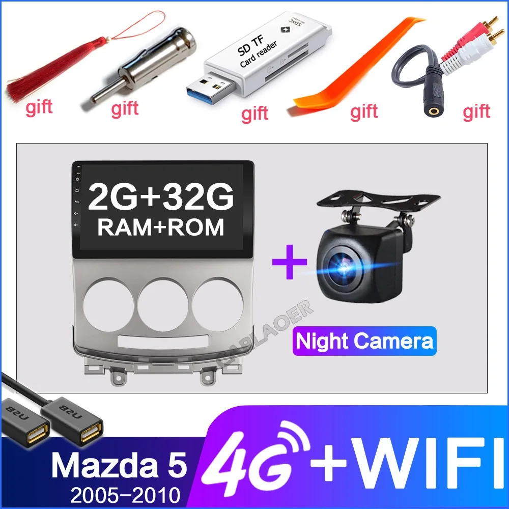 2 Din Автомобильный мультимедийный плеер для Android для Mazda 5 2005 2006 2007 2008 2009 2010 9 дюймов Оперативная память 2 Гб оперативной памяти, 32G 2Din Радио Аудио gps Navi WI-FI - Цвет: 4G SIM 2GB camera