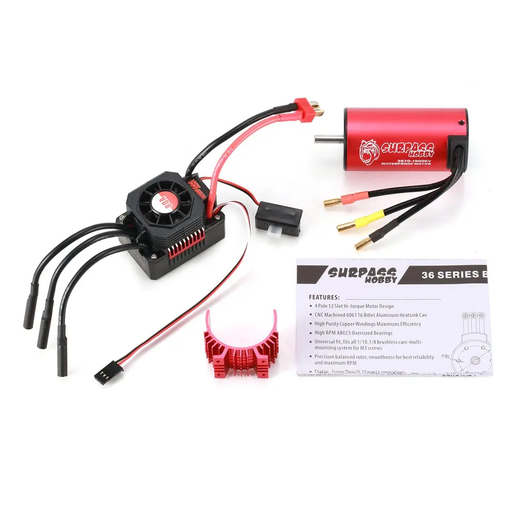 

SURPASSHOBBY KK 3670 1900KV Brushless Motor with 80A Waterproof ESC for 2S 1:8 Racing Drift Car Model with Heat Sink