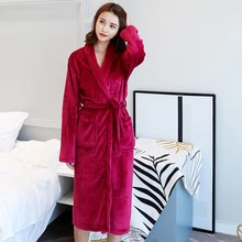 Зимние женские фланелевые халаты, теплый халат с длинными рукавами для влюбленных, парная ночная рубашка, удобная плотная одежда для сна, банный пеньюар
