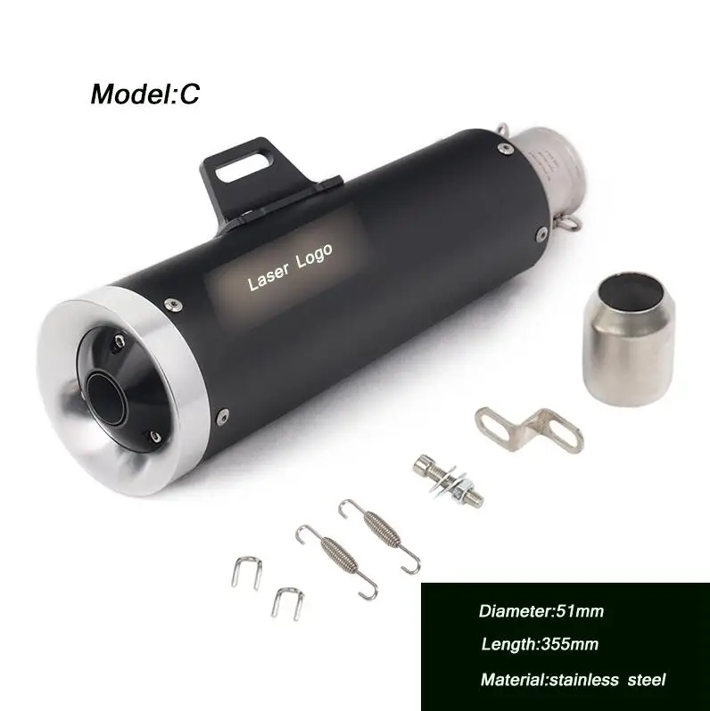 Motorcycle Stainless Steel Exhaust System Silp on 51mm Exhaust Muffler Pipe DB Killer With Laser Logo - Color: C