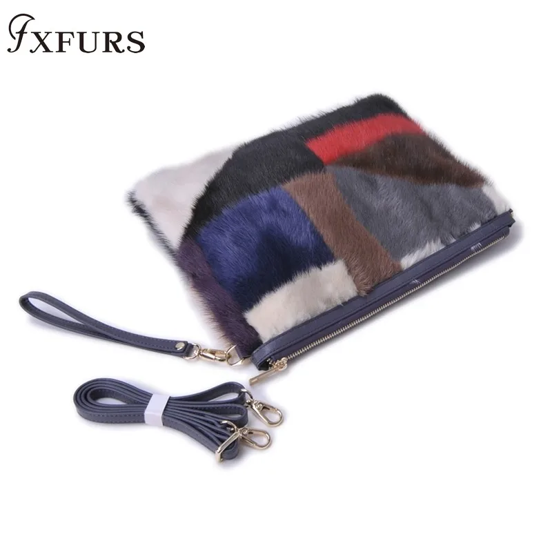 

2019 New Women Mink Fur Bags Patchwork Envelope-bag Lady's Bag Clutch Shoulder Slung Non-fixed Color Wrist Bags Cross-body Messenger Bag