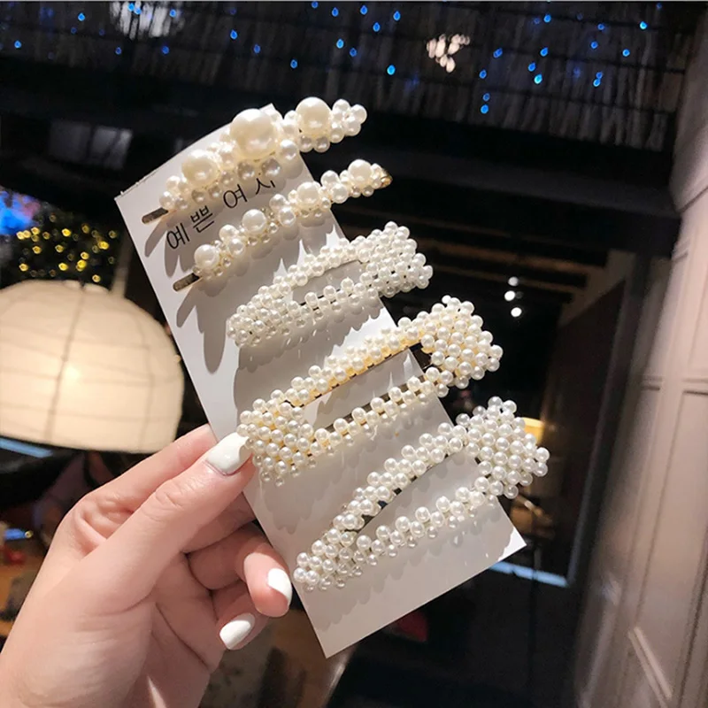 

1Set Ins Fashion Women Girls Elegant Pearls Hair Clips Sweet Headwear Hair Ornament Hairpins Barrettes Headband Hair Accessories