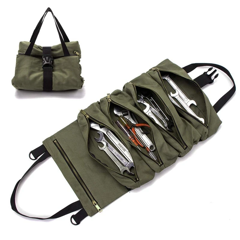 Tool Bag Multi-Purpose Tool Roll Bag Wrench Roll Pouch Hanging Tool Zipper Carrier Tote Working Tool Bag tool box chest