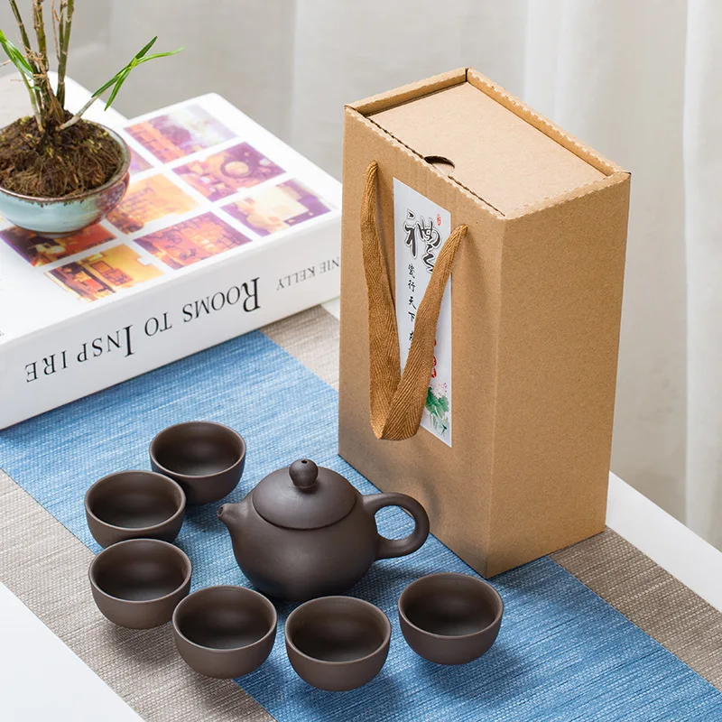 Chinese Travel Kung Fu Purple Sand Tea Sets Portable Service Gaiwan Cups Ceremony Teapot With Gift Box | Дом и сад