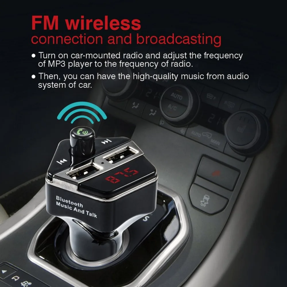 Портативный Bluetooth автомобильный комплект громкой связи fm-передатчик MP3-плеер двойной зарядное устройство USB TF/U диск музыкальный инструмент, прямые поставки