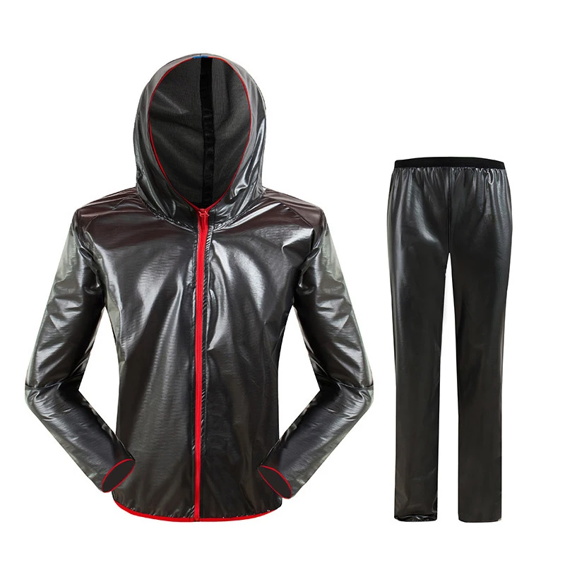 

Mens Ladies Waterproof Outdoor Hooded Rain Summer Jacket Coat Poncho Pants Set