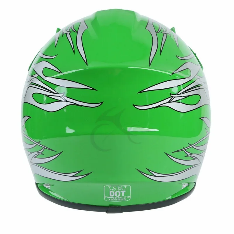 Motorcycle Youth Kids Helmet Green Flame Dirt Bike ATV Motocross
