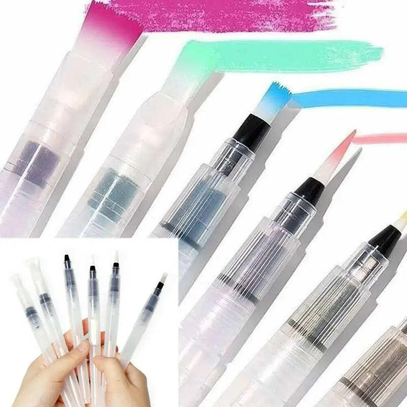 

3/6pcs Water Color Brush Refillable Pen Watercolor Color Drawing Art Supply Painting Small Middle Large Size