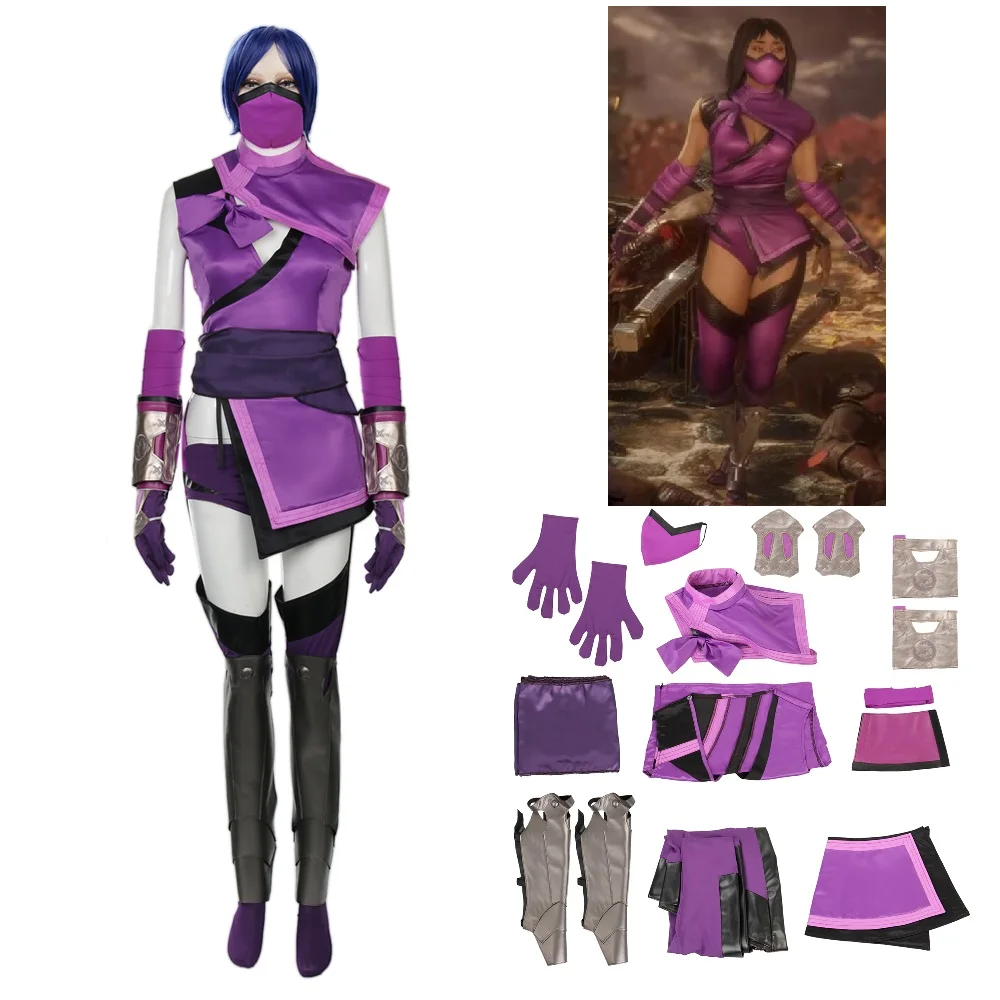 Game Mortal Kombat Mileena Cosplay Costume Full Set Sexy Purple Color Uniform for Women Halloween Outfits | Тематическая одежда и