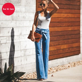

2020 Qiuqiu new high waist bottom bell pants female pants Korean version was thin large yards loose jeans micro speaker