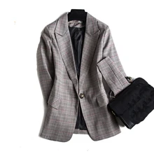 Autumn new slim high quality ladies jacket blazer Temperament one button full sleeve check suit jacket female Office top 2019