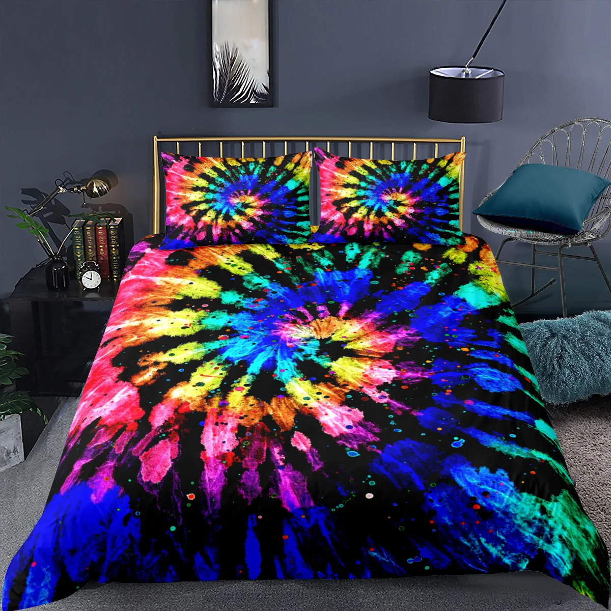 Blue Tie Dye Bedding Set Fantasy Fashion Gift 3D Print Comforter Luxury