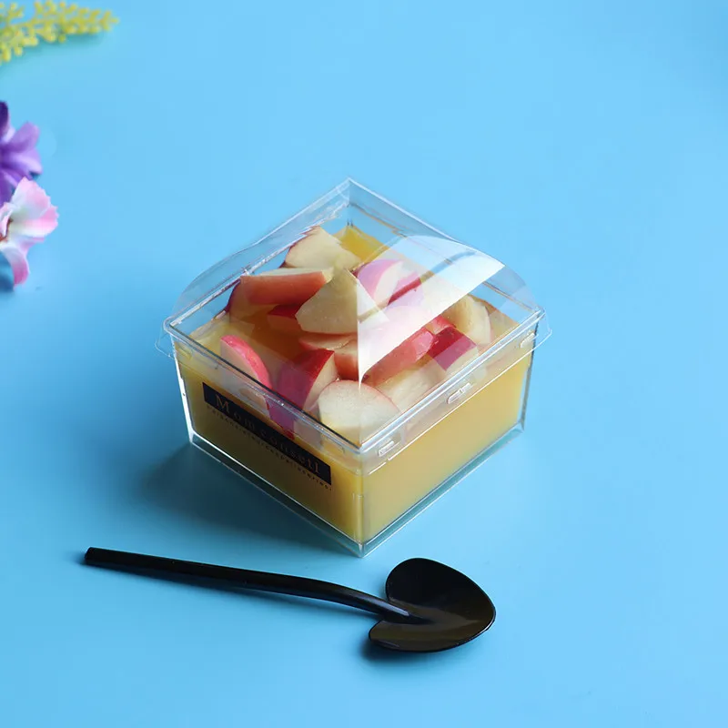 

High quality 145ml square transparent disposable cake dessert cup baking DIY tool pudding jelly yogurt plastic cups with lid