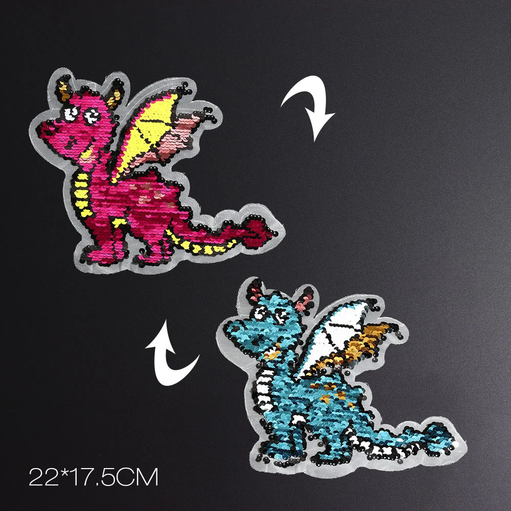 Toppa Termoadesiva Con Paillettes Dinosauro Per Bambini 16x10 Cm - Applique Da Cucire O Stirare, Patch Luminosa Per Abbigliamento