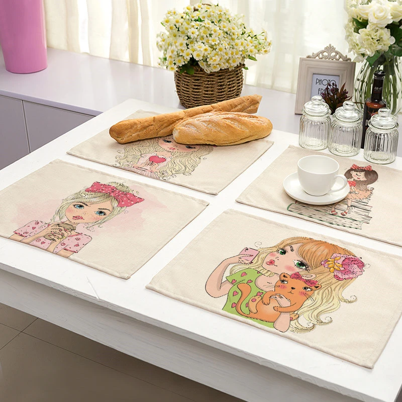 1 шт. Милый хлопковый льняной коврик для девочки, кухонный коврик Kawaii, подстаканник, коврик для чаши, обеденный стол, коврики 42*32 см, домашний декор, PM0044
