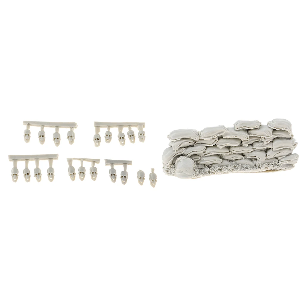 Resin Soldier War Scenario Model Soldier Head Skeleton Skull Scene and War Sandbag Wall Resin Model Kits