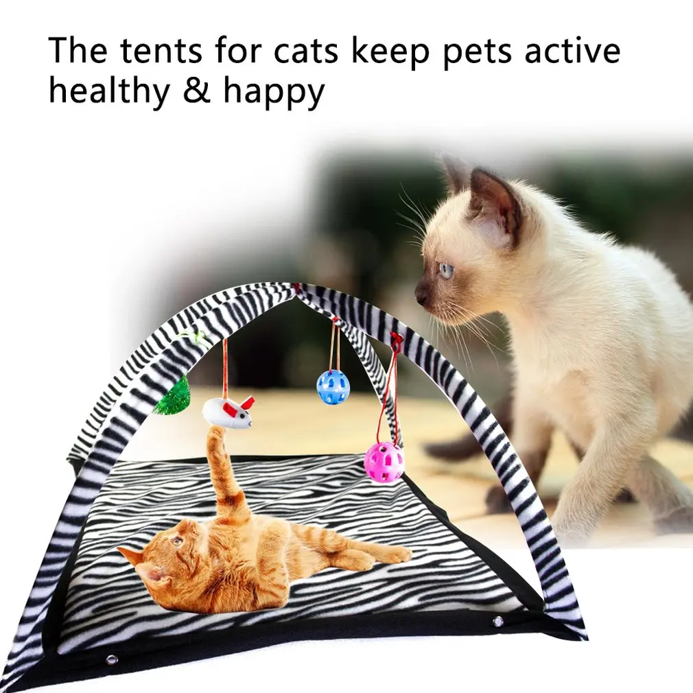 Funny Cat Play Tent With Hanging Ball Toys Balls Cat Bed Tent Kitten Mat Exercise Activity 4