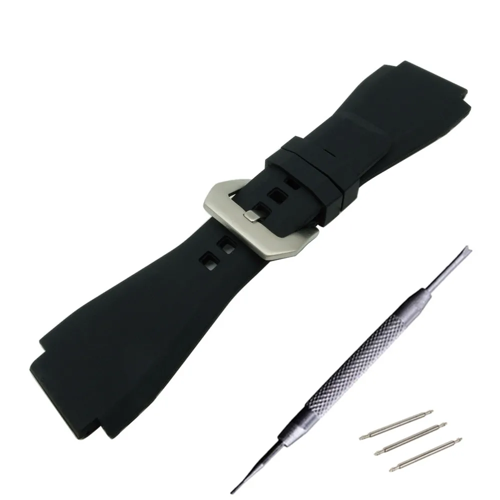 bracelet de montre en cuir caoutchouc noir pour cloche pour ross et bricolage remplacer boucle