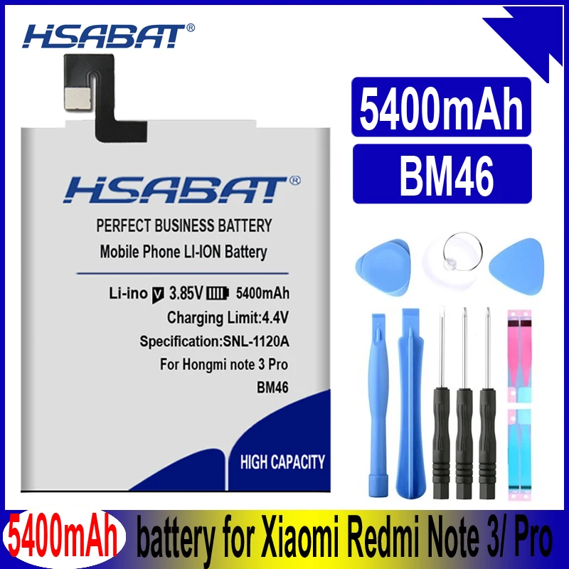 Сменный аккумулятор HSABAT 5400 мАч BM46 для Xiaomi Redmi Note 3 аккумуляторы hongmi Prime Pro|battery for sony