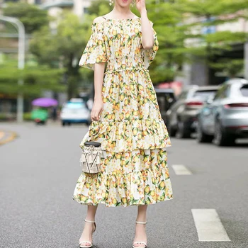 

HIGH QUALITY Newest Fashion 2020 Runway Dress Women's Cascading Ruffles Spaghetti Strap Long Dress