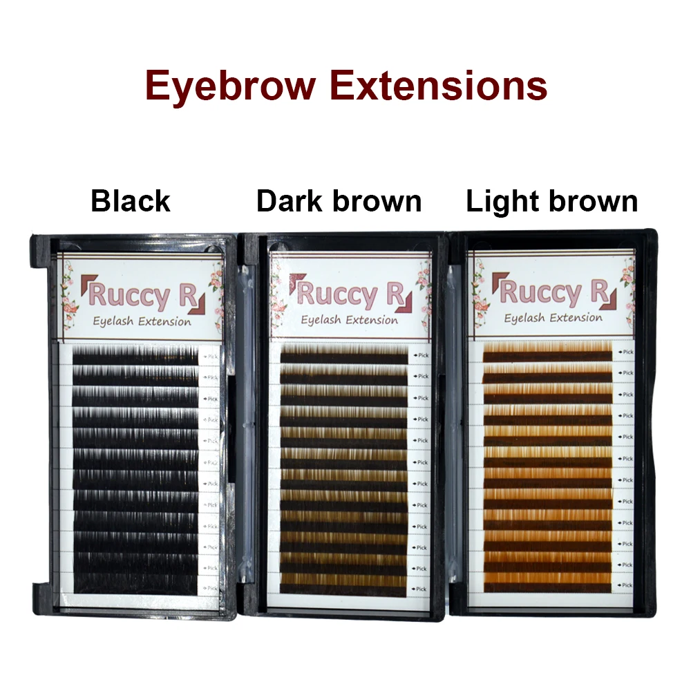Extensiones de cejas profesionales, 1 bandeja, marrón claro, marrón oscuro, negro