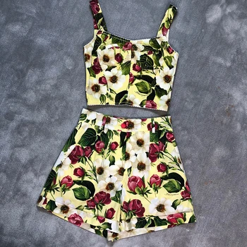 

Women Skirt Set Summer Luxury Designer Tank Top And Shorts Floral Print Pants Suit Ladies 2 Piece Sets