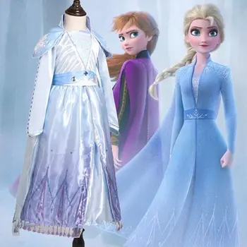 

HOT Snow Queen Anna Elsa Princess Cosplay Costume Frozen 2 Girls Dress Birthday Party Cosplay Princess Dresses Blue Baby Girls