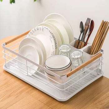 

Iron Kitchen Dish Drying Rack Tableware Drainer Storage Basket Shelf Forks Bowl Plate Dishes Holder Drainer Sink Organizer