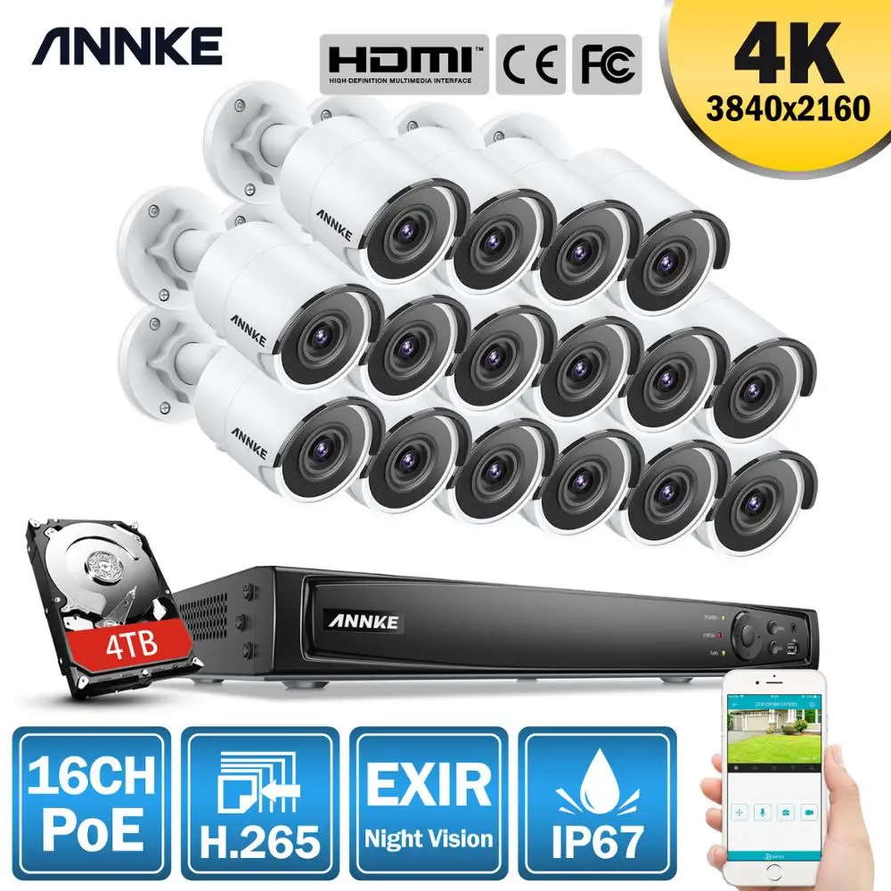 ANNKE 16CH 4K Ultra HD POE сетевая видео система безопасности 8MP H.265 + NVR с 16 шт 8MP 30m EXIR ночного видения наружная IP камера|Система наблюдения| | АлиЭкспресс