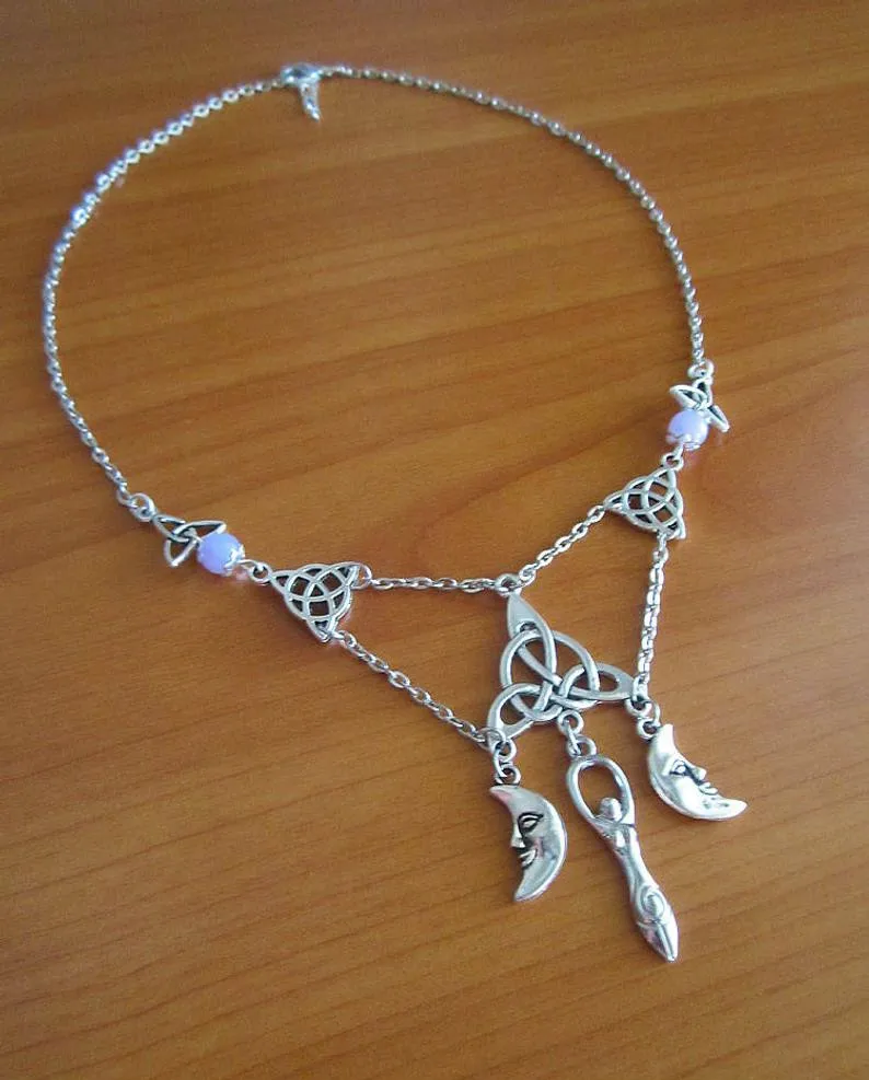 Ожерелье Triquetra подвеска богиня матери Луна кельтский языческий ручной работы