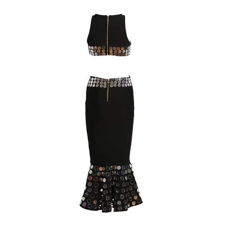 Ailigou2019 New Ladies Mermaid Bandage Dress Celebrity Party Sexy Bodycon Black Round Neck Sleeveless Sequin Dress Vestidos