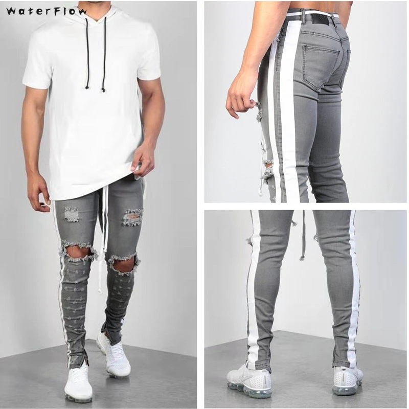 ripped jeans for mens slim fit pants classic jeans Hole-in elastic tight jeans skinny Straight Elasticity pants