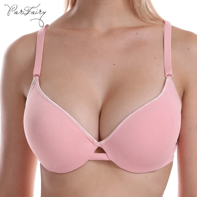 

PariFairy Women Soft deep V 3/4 Cup T-shirt Bras Seamless Smooth Cup Push Up Bh for Plus Size 40B 40C 42B 42C 44B 44C 46B 46C