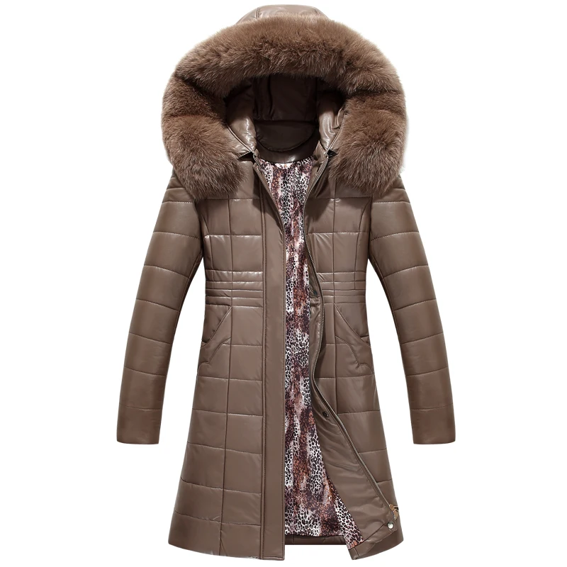 Зимняя кожаная куртка женская имитация овчины пальто с капюшоном меховой воротник размера плюс 8XL Длинные парки женские теплые кожаные парки