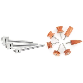 

New 7Pcs Leather Burnisher Pointed Tip Leather Slicker Tool & 3Pcs 8mm Pitch Fork Leather Punching Tool Line Round Cut Hole