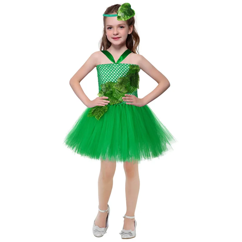 Girls Tutu Tulle Dress Green Leaves Halloween Masquerade Poison Genie Vine Cosplay Costume Tree Demon Ivy Dresses Photography | Детская