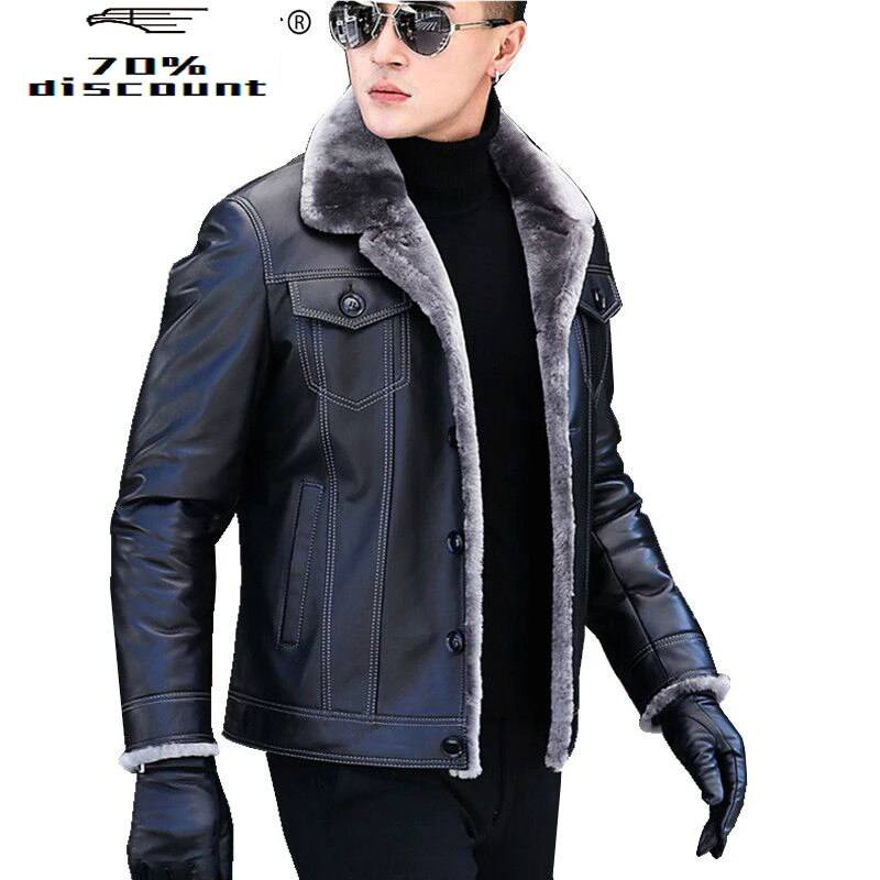 

Men's Genuine Leather Jacket Autumn Winter Sheepskin Jackets Real Fur Coat High Quality Chaqueta Cuero Hombre